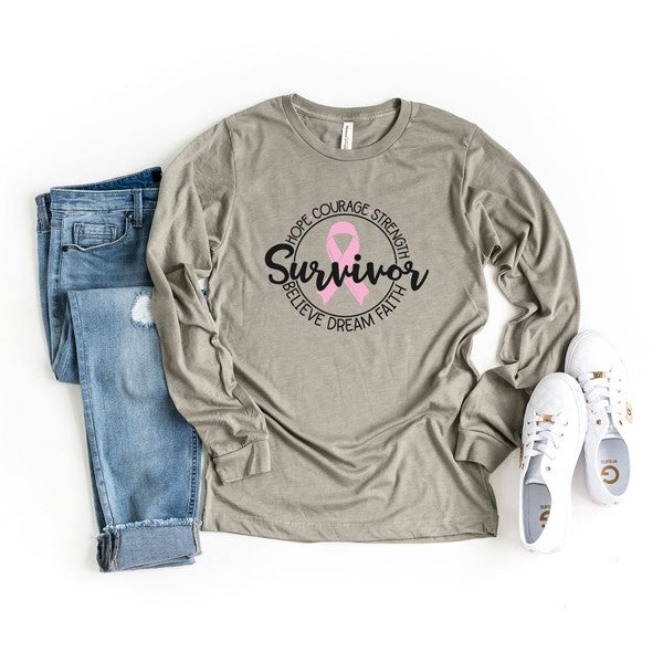 Breast Cancer Survivor Long Sleeve Graphic Tee | XS-2XL