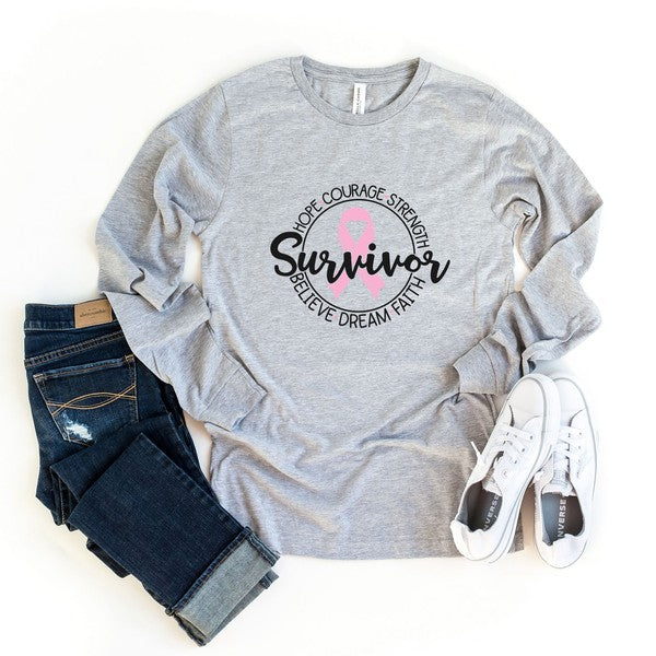 Breast Cancer Survivor Long Sleeve Graphic Tee | XS-2XL