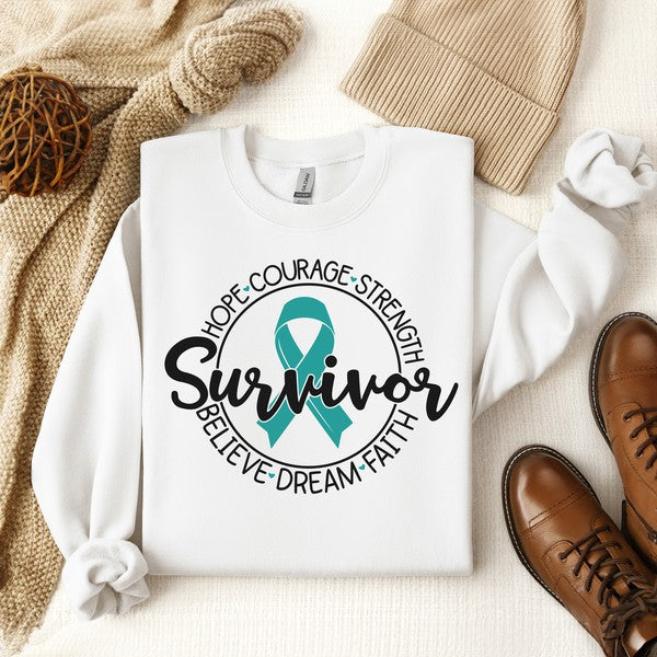 Teal Cancer Survivor Circle Graphic Sweatshirt | S-2XL