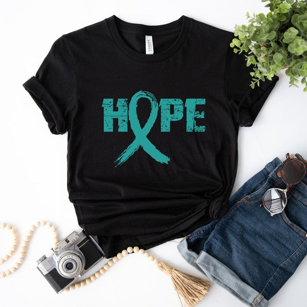 Teal Hope Ribbon Short Sleeve Graphic Tee | XS-2XL