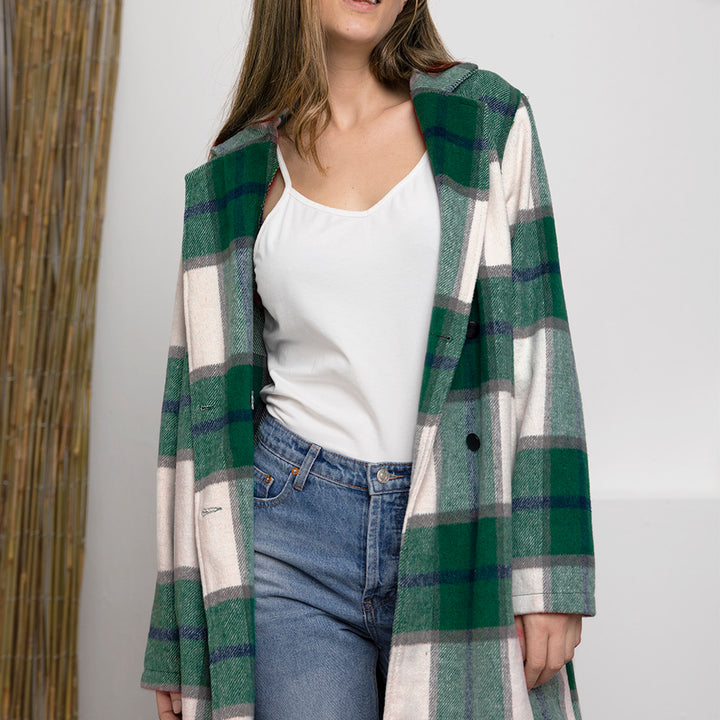 Double Take Full Size Plaid Button Up Lapel Collar Coat | S-3XL