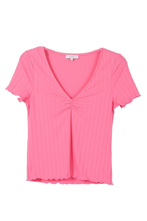 Casual Short Sleeve V-Neck Ribbed Top | S-XL