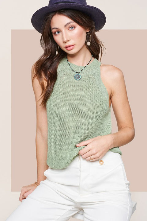 Ariah Halter Neck Sleeveless Sweater Top | S-L