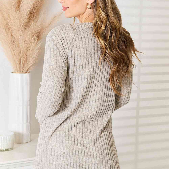 Double Take Ribbed Button-Up Cardigan with Pockets | S-2XL
