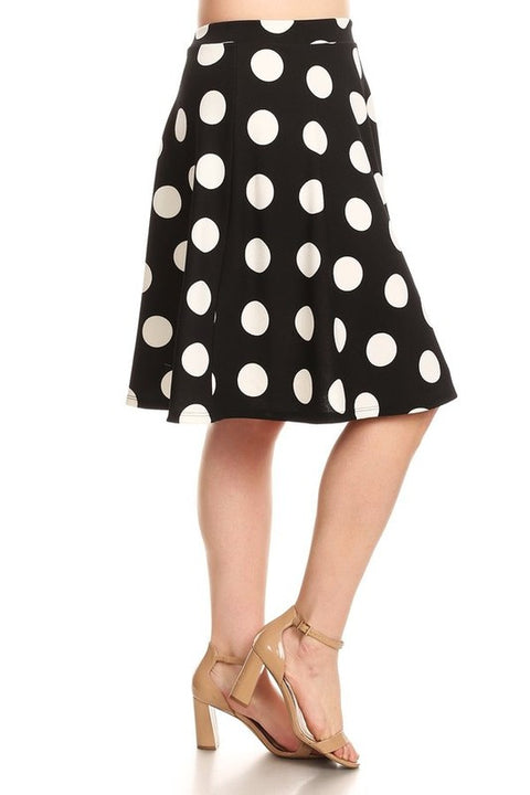 Plus Size Polka Dot Printed, High Waisted Knee Length Skirt | XL-3XL