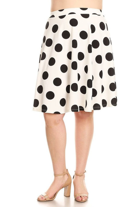 Plus Size Polka Dot Printed, High Waisted Knee Length Skirt | XL-3XL