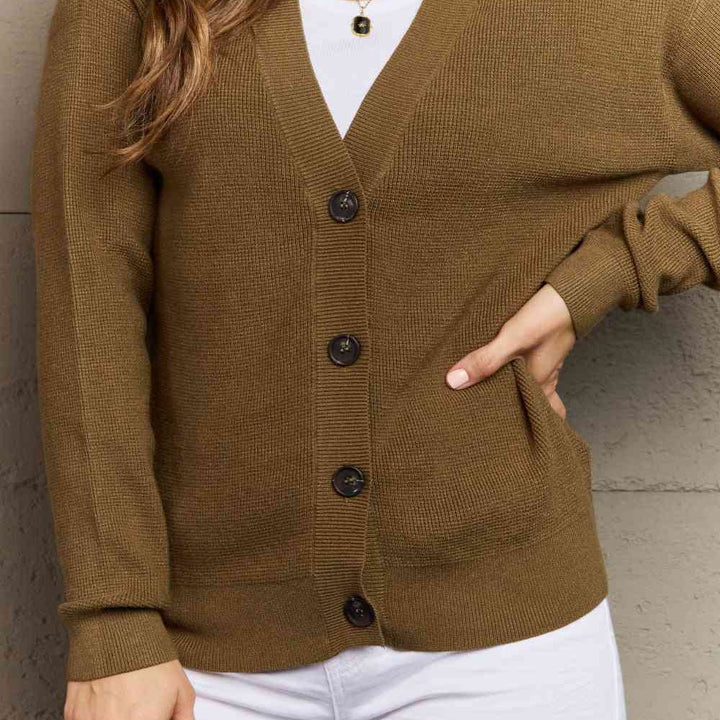 Zenana Kiss Me Tonight Full Size Button Down Cardigan in Olive | S-3XL