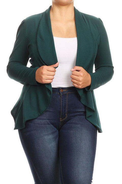 Plus Size Casual Solid Print Open Front Jacket Blazer | XL-3XL