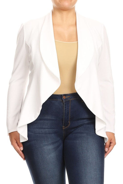 Plus Size Casual Solid Print Open Front Jacket Blazer | XL-3XL