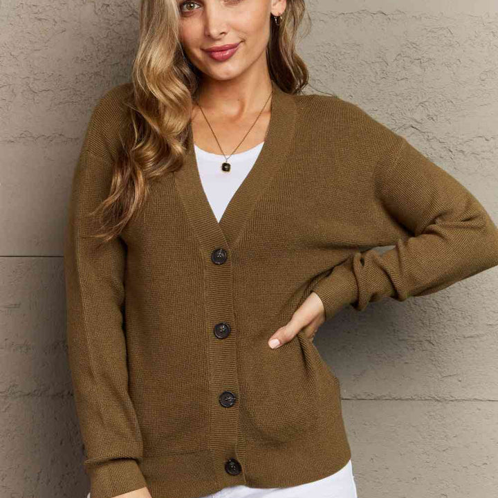 Zenana Kiss Me Tonight Full Size Button Down Cardigan in Olive | S-3XL