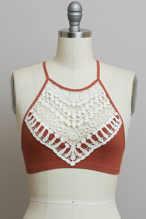 Crochet Lace High Neck Bralette | XS-L